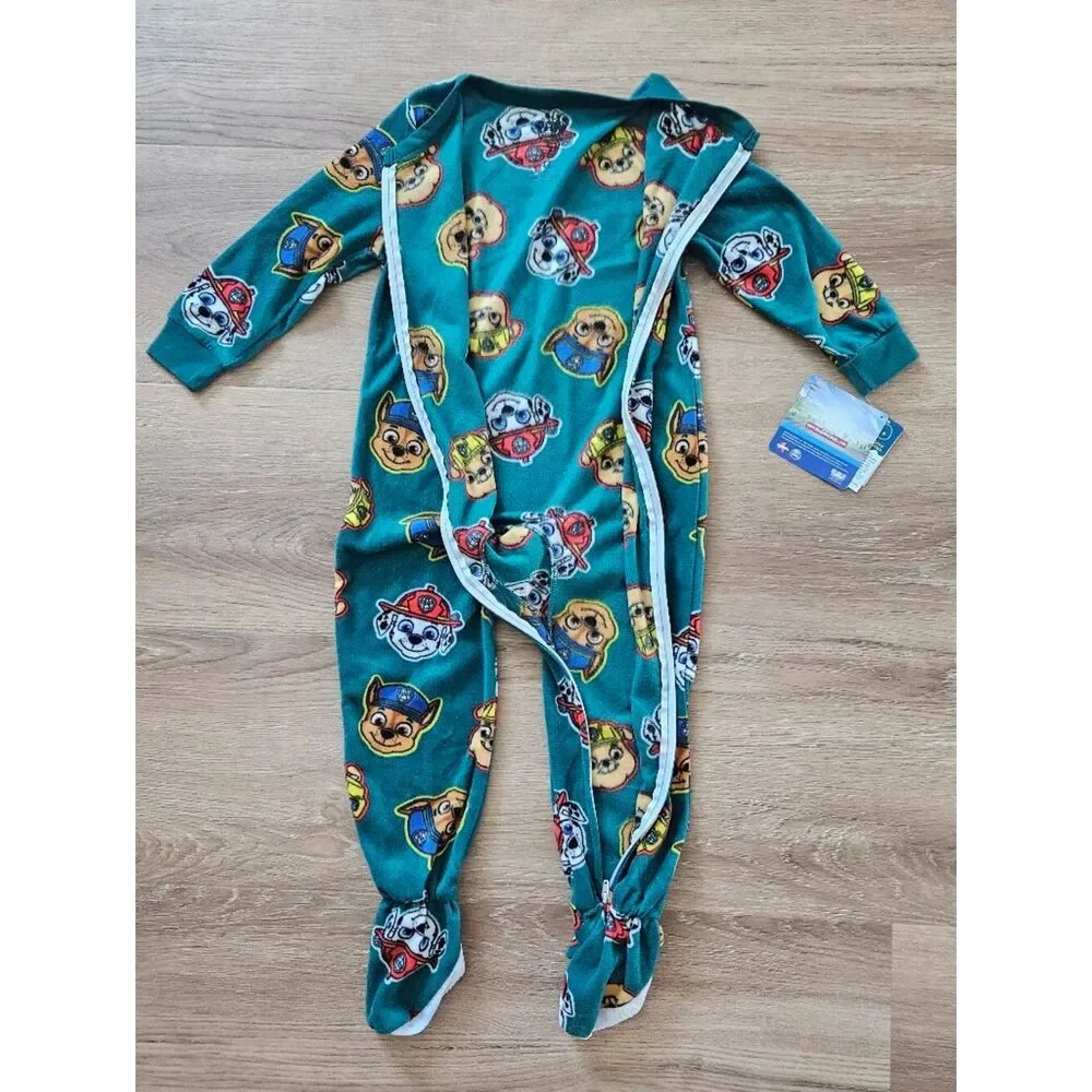 Paw Patrol Teal Kids One-Piece Footed Pajamas Size 4T